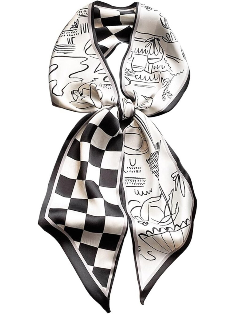 Women's Black Printed Square Headscarf Bandanas Hair Scarf Neck Scarves